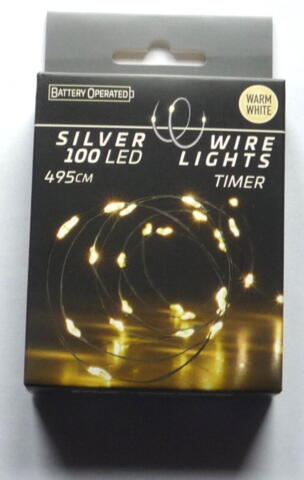 Silver wire med 100 mikro varm hvid ledlys. og timer